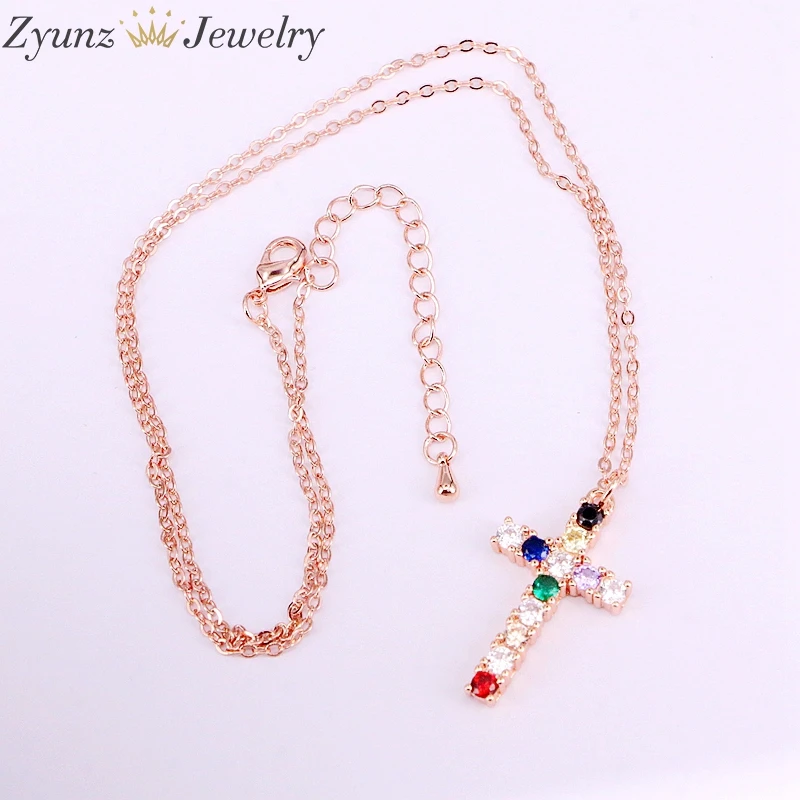 

10PCS, Multi Colorful CZ Zirconia Cross Pendant Rainbow Crystal Sparking Necklaces For Women Men Jewelry