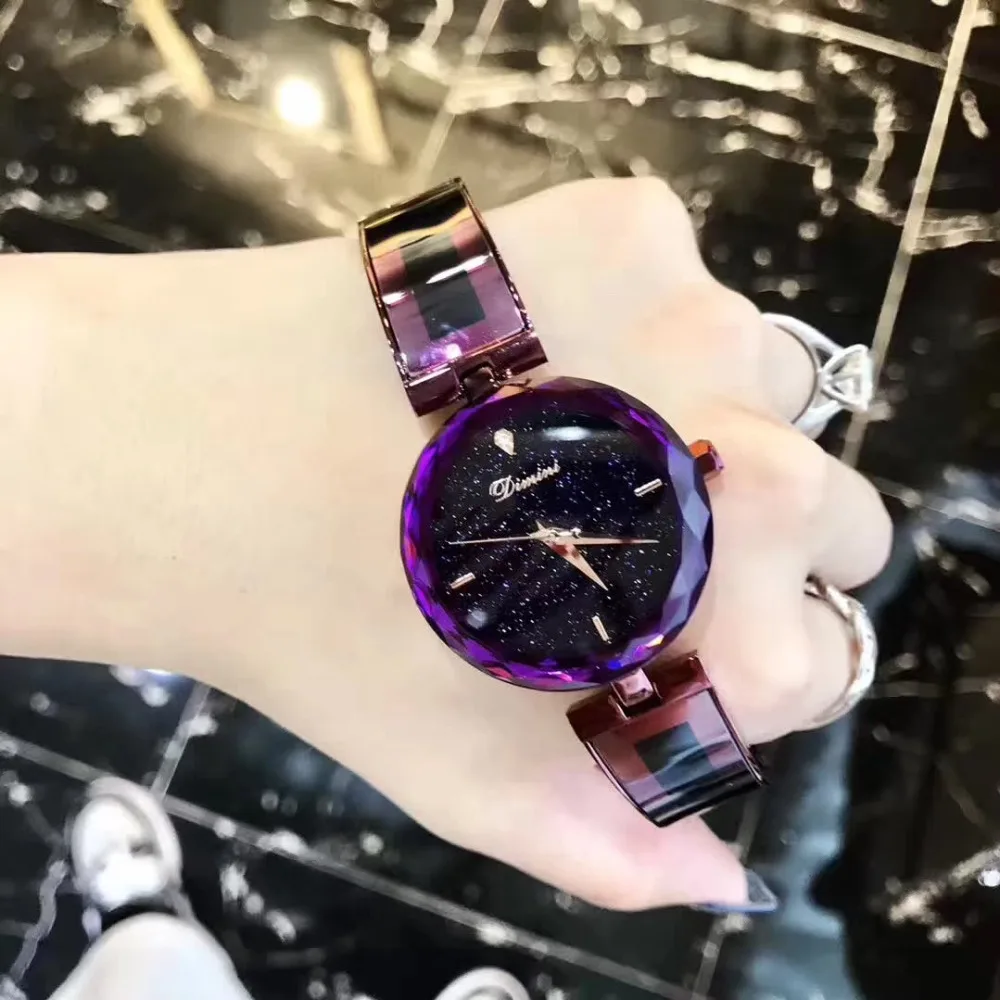 Часы наручные женские с многогранным стеклянным браслетом водонепроницаемые