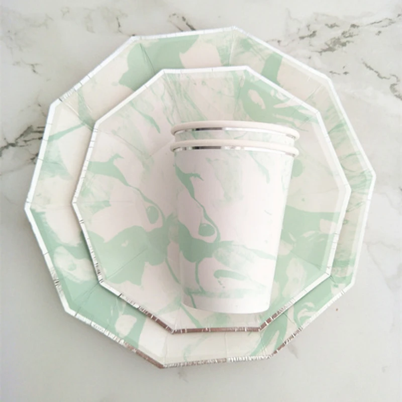 40 Sets Mint Marble Paper Tableware Plates Cups Napkins Straws for Thanksgiving Christmas Eve Celebration Party Supplies | Дом и сад