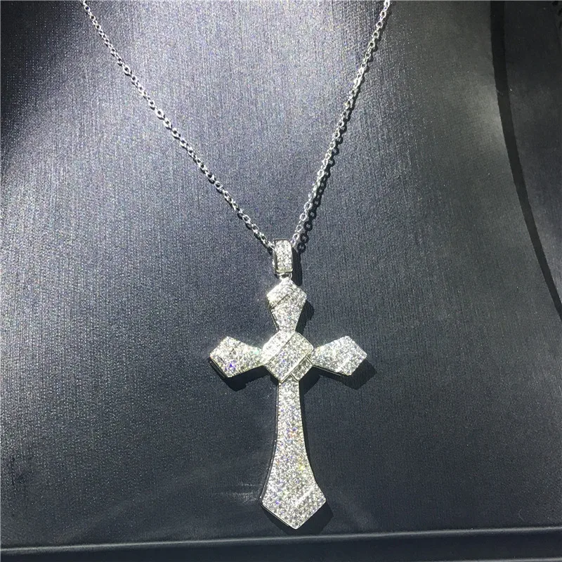 

Handmade Long Cross pendant necklace 925 Sterling silver Pave AAAAA zircon Cz Party Hiphop Cross Pendant for women men Jewelry