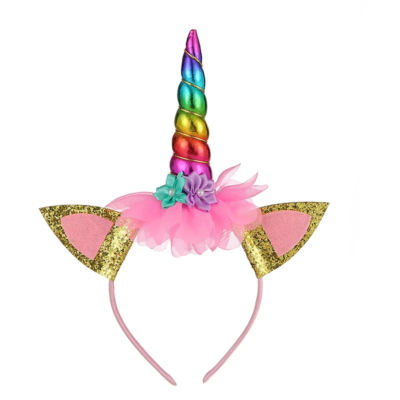

1pcs Rainbow Unicorn Hairband Kids Girls Chiffon Glitter Hairband Party Gift