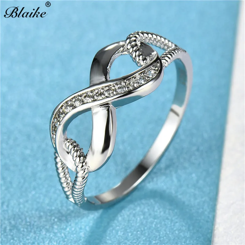 Blaike изысканный белый 8 Форма Бесконечность Кольца для женщин обручальное кольцо
