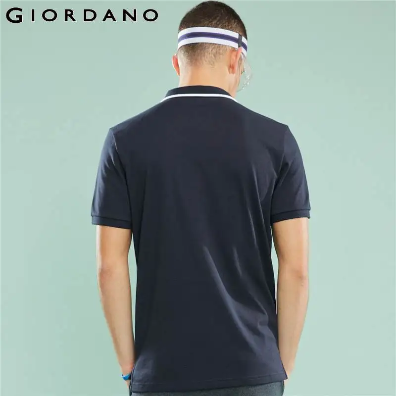Giordano стрейчевая быстросохнущая футболка Poloс принтом на груди и короткими