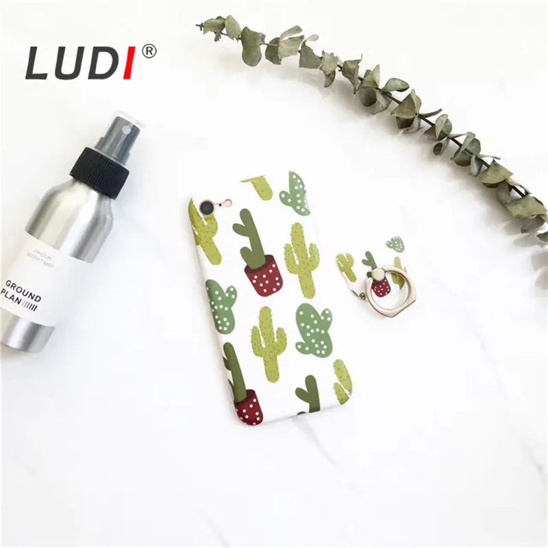 Чехол LUDI с изображением кактуса в сетку для iPhone X 8 7 7plus подставкой виде