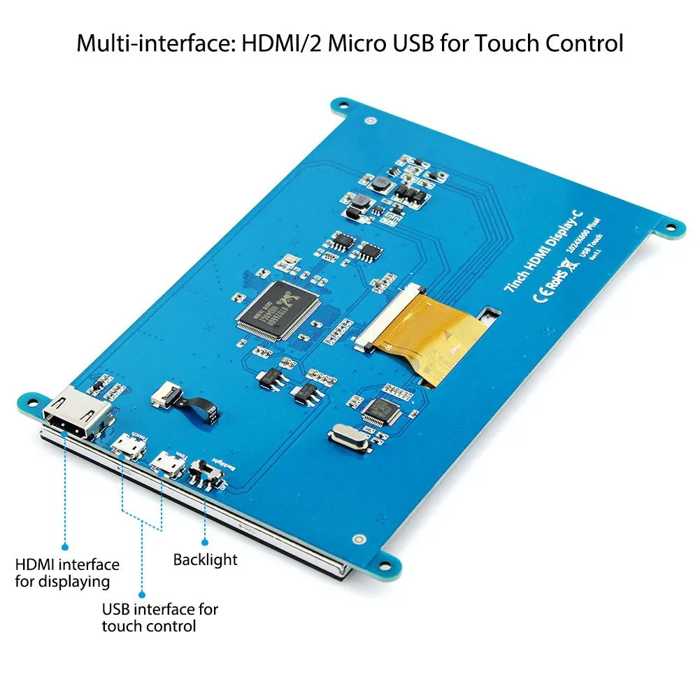 7 дюймов Raspberry Pi 3 Model B+ ЖК-дисплей Дисплей Сенсорный экран ЖК-дисплей 800*480 HDMI TFT монитор