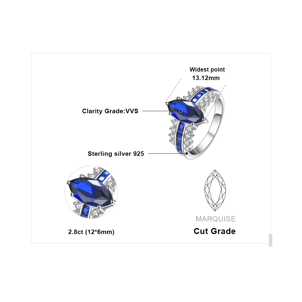 Jewelrypalace Luxry 3.4ct маркиза создания Сапфир площади создано голубой шпинели заявление кольцо стерлингового серебра 925 Горячая распродажа