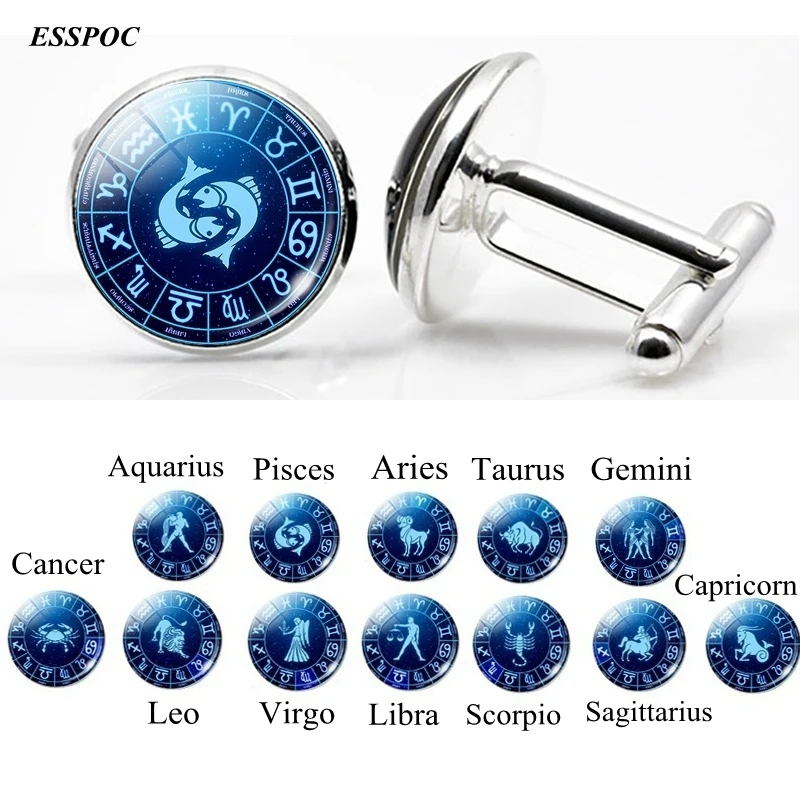 Мужские Запонки с 12 знаками Зодиака мужские запонки для рубашки Стеклянные