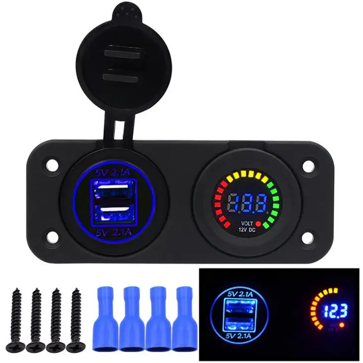 Автомобильный Водонепроницаемый Dual USB 4.2A Зарядное устройство адаптер+ вольтметр светодиодный Панель 12 V-24 V для мотоцикла лодка морской прикуриватель