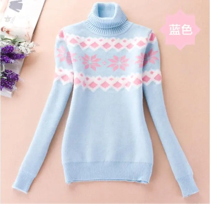 

Women Pullover Casual warm autumn winter sweater Long Sleeve Printed knitting pullover Hollow out high neck sweater female