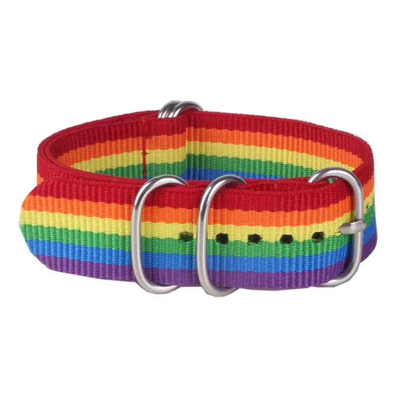 Buy 2 get 10% off) 18mm Rainbow cambo Stripe Sports Zulu fabric Nylon watchband Watch Strap 5 Rings Bands Buckle belt 18 mm | Наручные