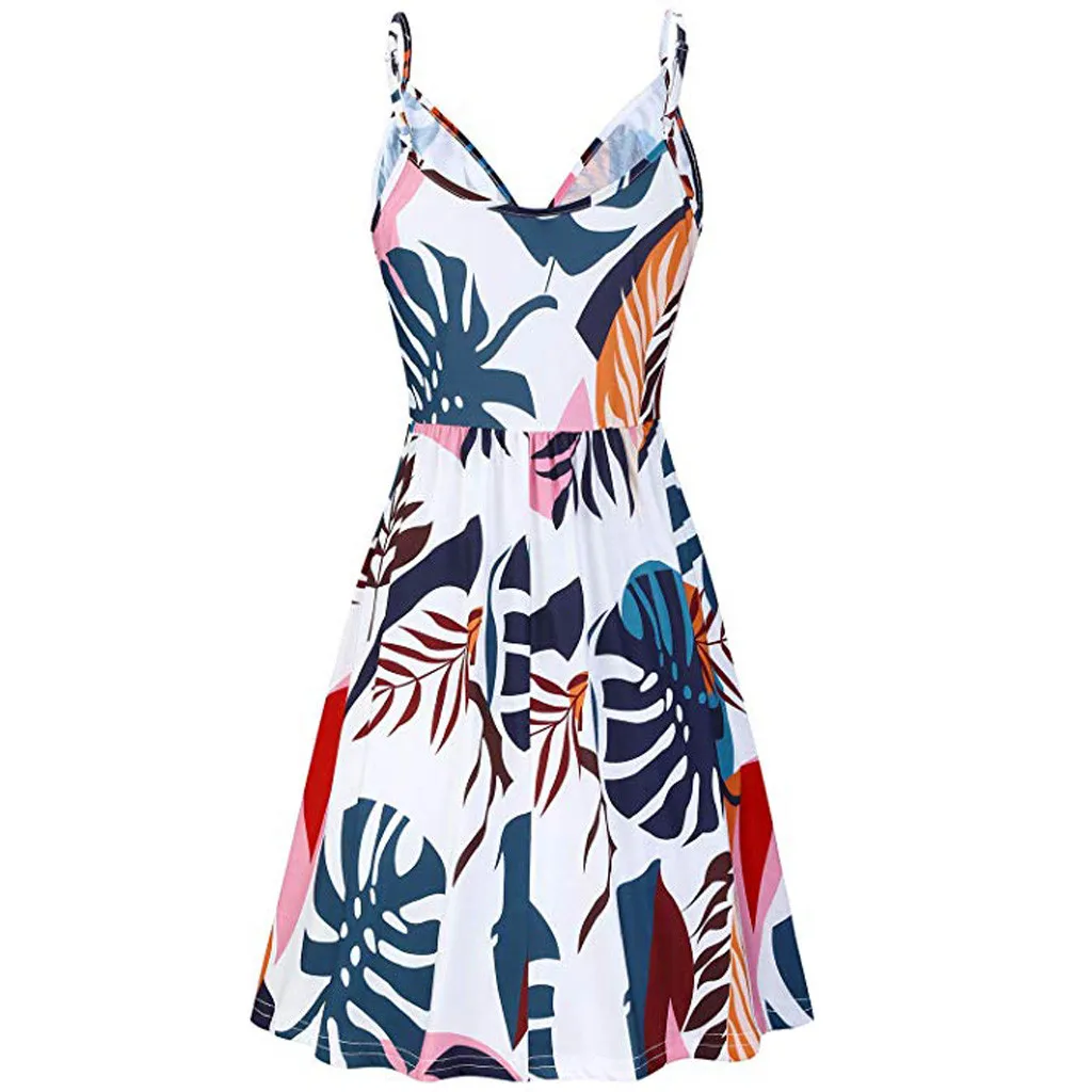 Женское Повседневное платье с принтом летние платья длинными лямками и открытой