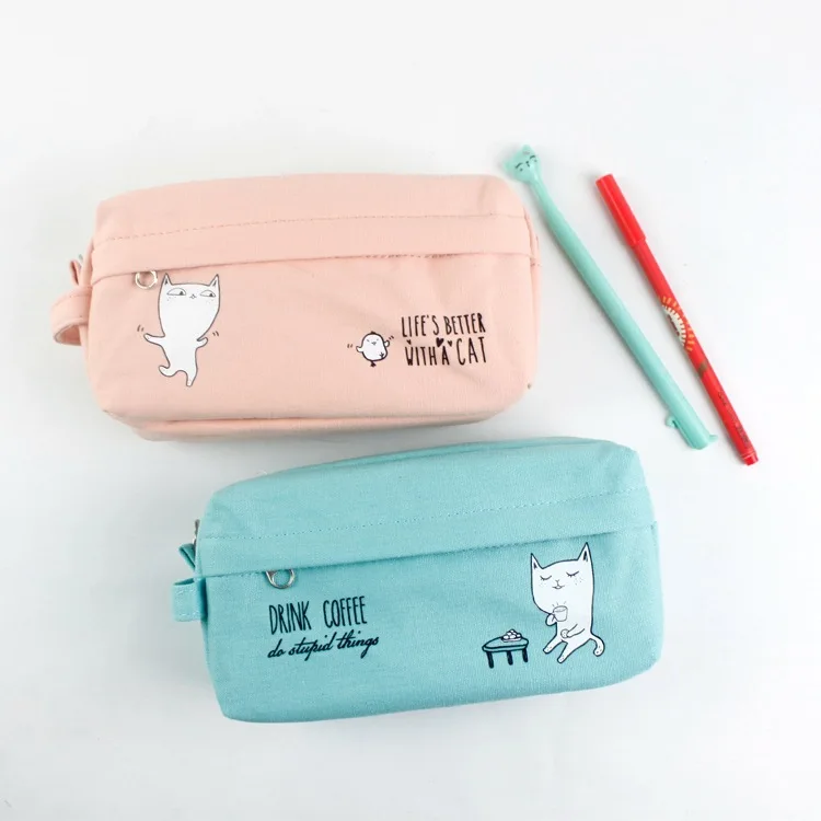 Freeshipping Cartoon cat print pencil bags | Канцтовары для офиса и дома