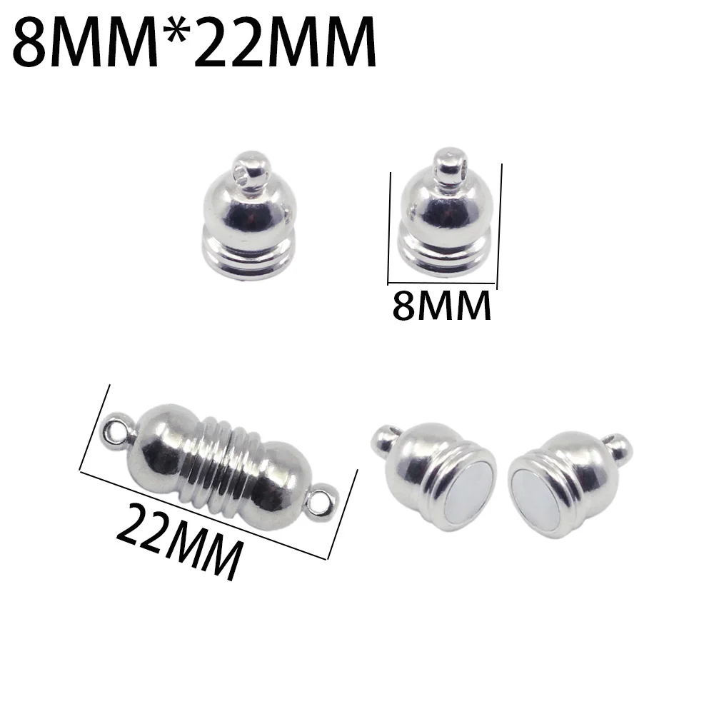 8 x 22mm 10 шт./лот, серебряные магнитные застежки, соединитель из нержавеющей стали, подходит для кожаного шнура, колье, браслет, разъемы для изготовления ювелирных изделий DIY - Цвет: 8 x 22mm