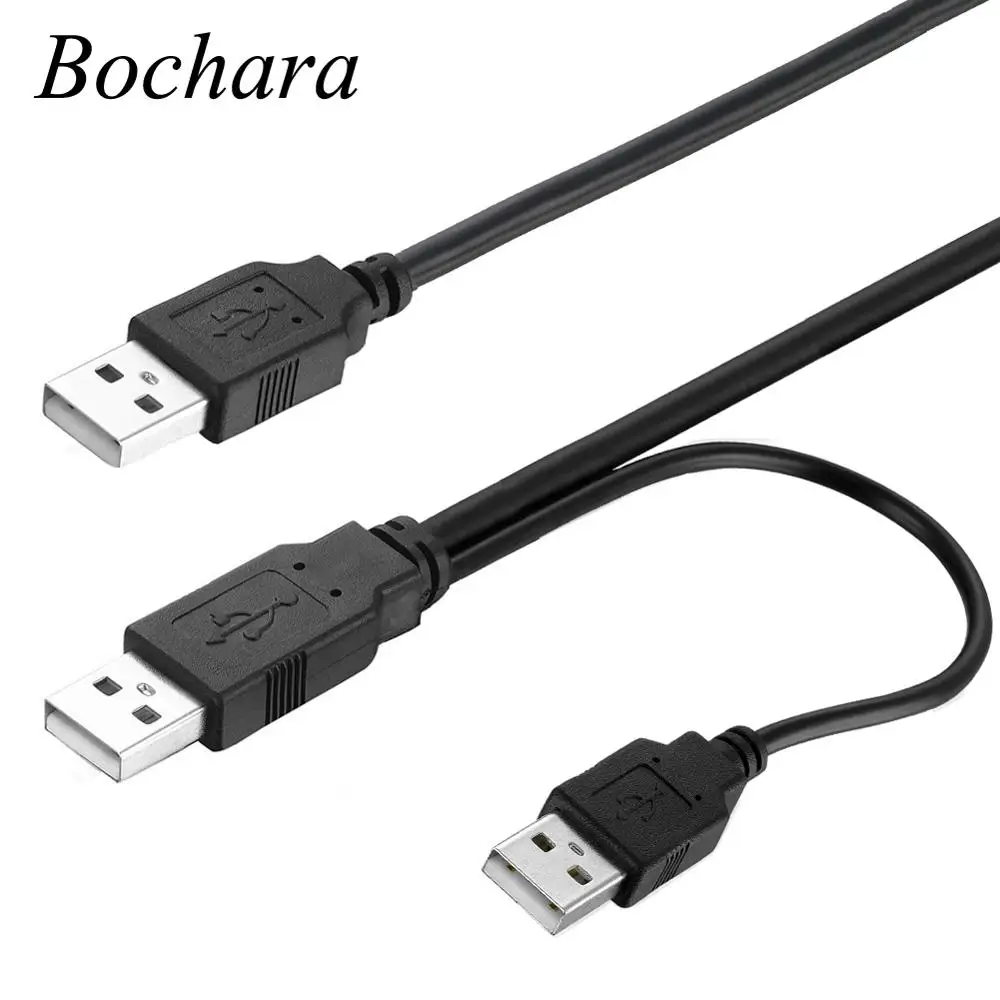 Bochara 2 в 1 двойной USB 2,0 Тип A папа-тип A+ USB источник питания Y USB кабель из фольги+ Плетеный экранированный для HDD