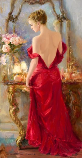 

Woman in Elegant Red Dress Arts Needlework 14CT Canvas Unprinted Handmade Embroidery Aida Cross Stitch Kits Set DIY Home Decor