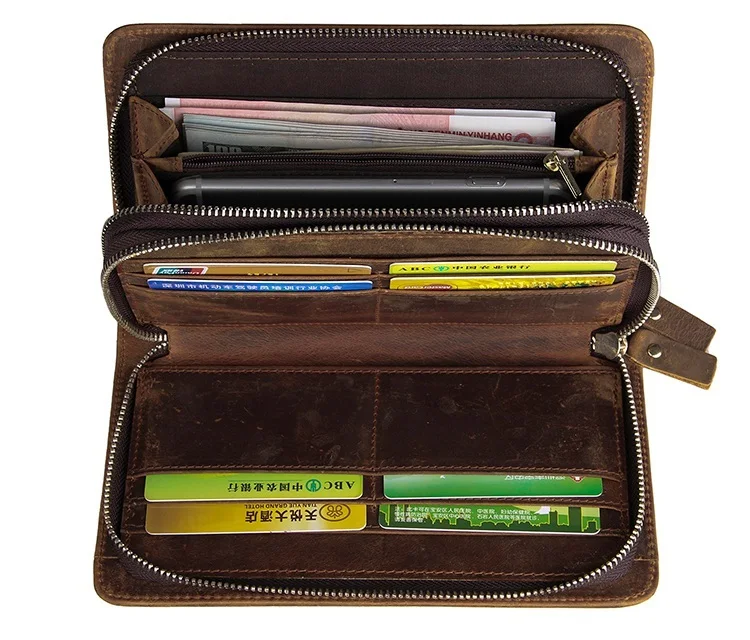 

Nesitu Brown Vintage alligator Pattern Crazy Horse Leather Long Size Men Wallet Genuine Leather Man Clutches Purses #M8070