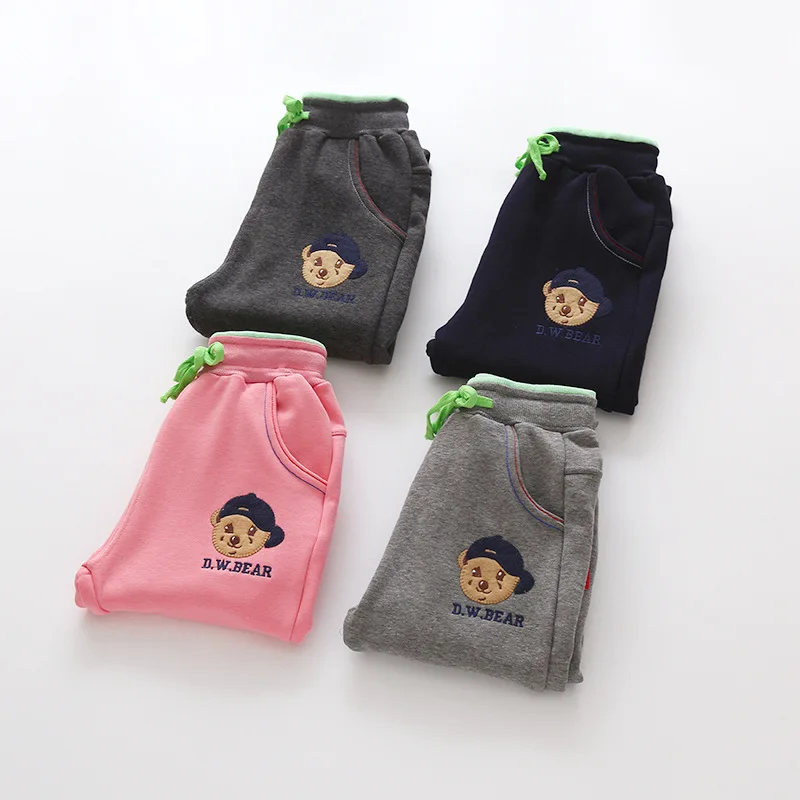 2017 Fashion Warm Fleece Lined Thick Casual Girl Pants Loose Sports Cute Cartoon Bear Trousers 6-13T | Детская одежда и обувь