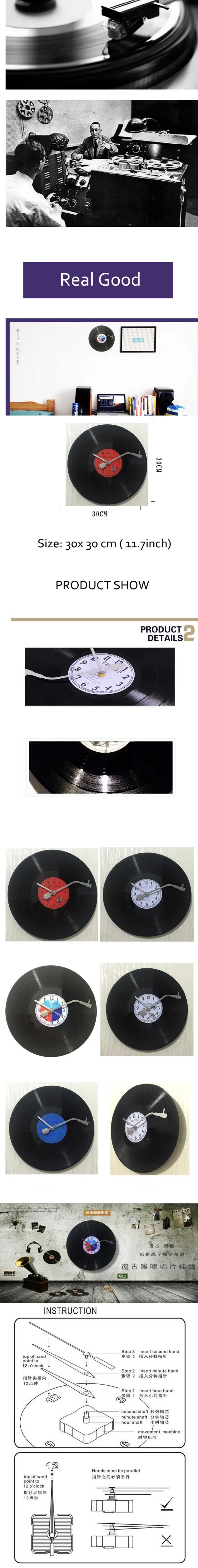 12inch vintage wall clock modern design CD Black Vinyl Record Clock Duvar Saati Horloge Murale slient kitchen watch Home Decor