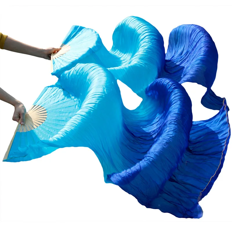 Stage Performance 100% Silk Belly Dance Fans Gradient Colour Accessories Dancing turquoise+ royal blue | Тематическая одежда и