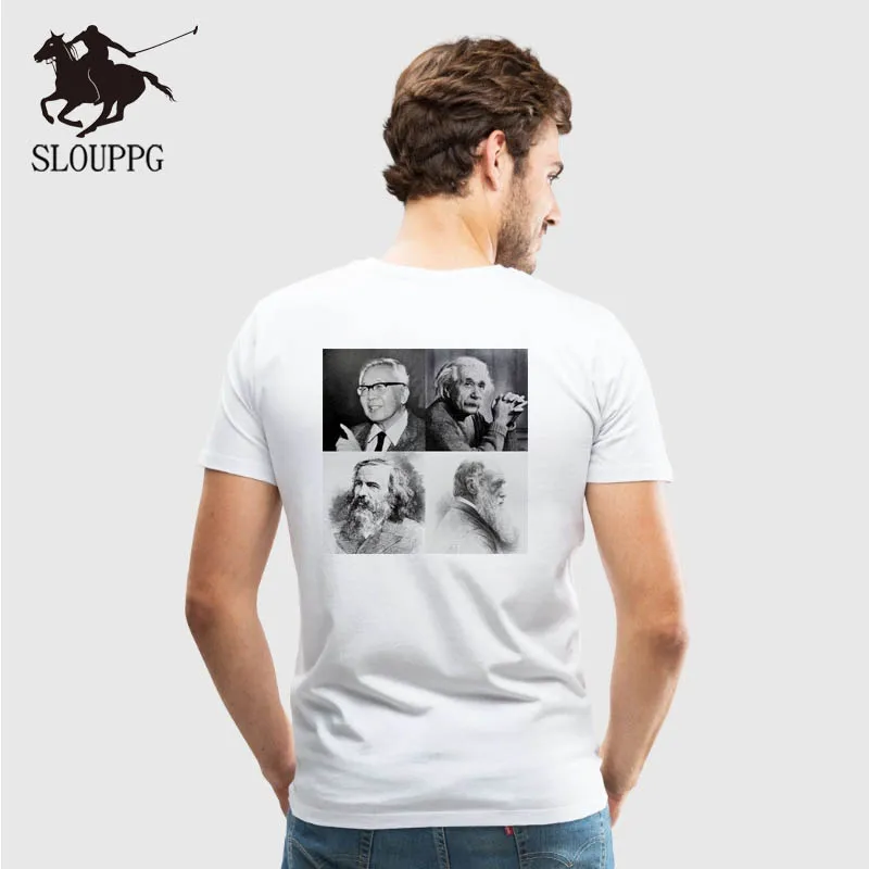 SLOUPPG новинка 2019 хип хоп футболки мужские с Эйнштейном круглый вырез Свободный Топ