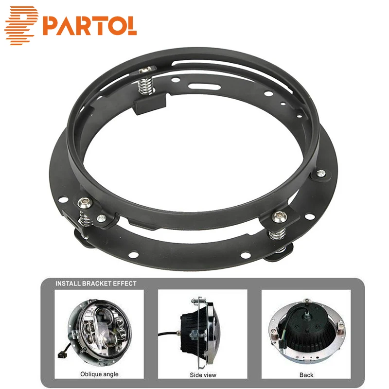Partol 7&quot LED Headlight Mounting Ring Stainless Steel Round Satin Powder Built-In Springs For Harley FLD Touring Softail | Автомобили