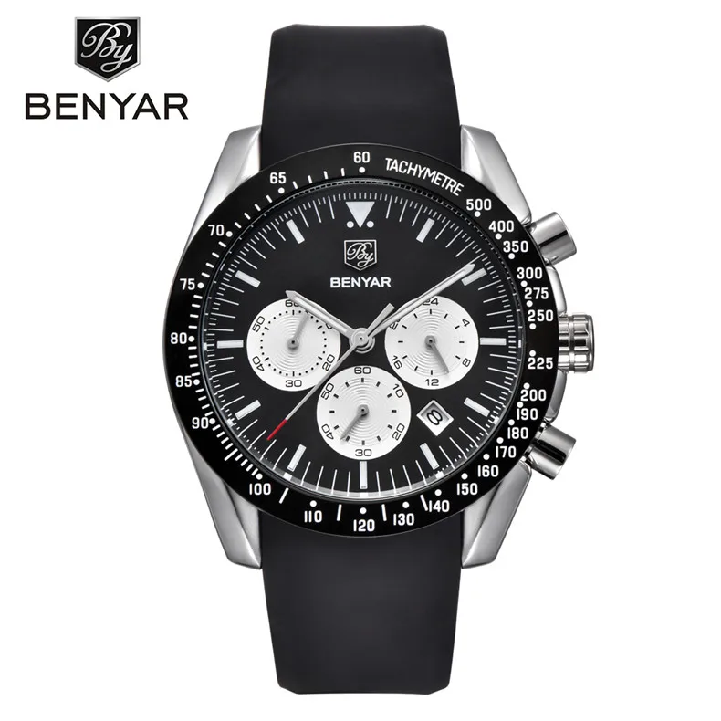 white black white B Новые BENYAR мужские часы Люкс Бизнес Премиум кварцевые часы таймер Автоматическая Дата Военные часы поле мужские часы - Цвет: white black white B
