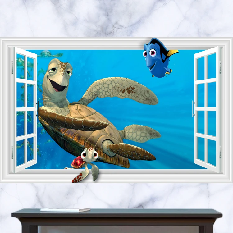 

3D оконная фурнитура черепаха из Немо, детская комната, настенные наклейки, детский Декор, Виниловая наклейка для детей, мальчиков, арт B333