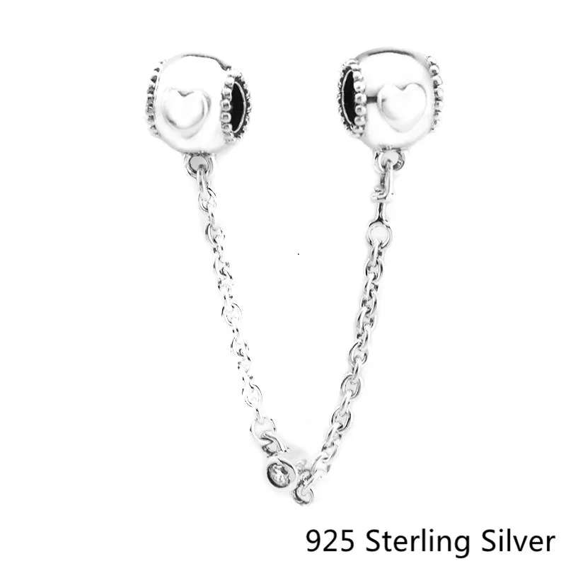 

CKK 925 Sterling Silver Embossed Hearts Safety Chain Original Beads Jewelry Making Fits For Bracelet & Bangle