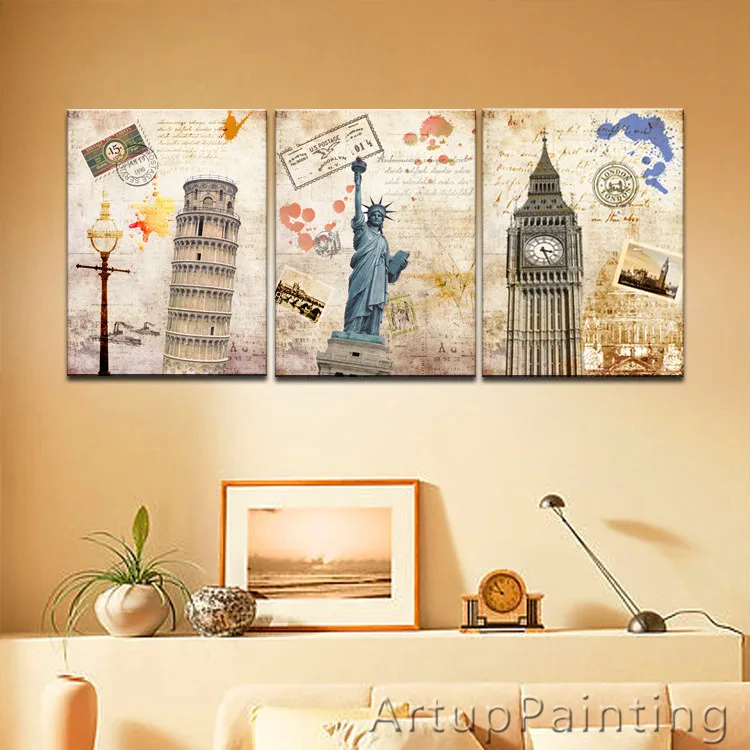 Большие 3 панели художественный холст печать красивые Нью-Йорк Лондон пары город