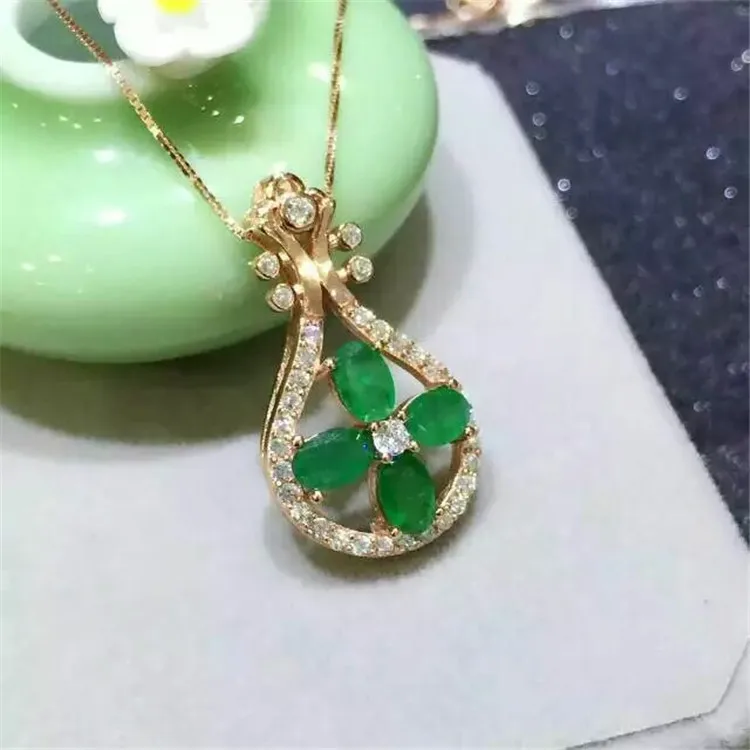 

KJJEAXCMY boutique jewels S925 Pure silver natural emerald necklace inlaid with ornaments female lute instrument pendant