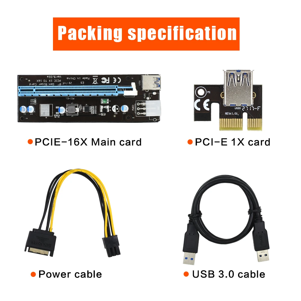 TISHRIC 100 шт. VER902A PCI E Express PCIE Riser Card 1x к 16x USB 3 0 SATA 6Pin IDE Molex адаптер питания для майнинга|