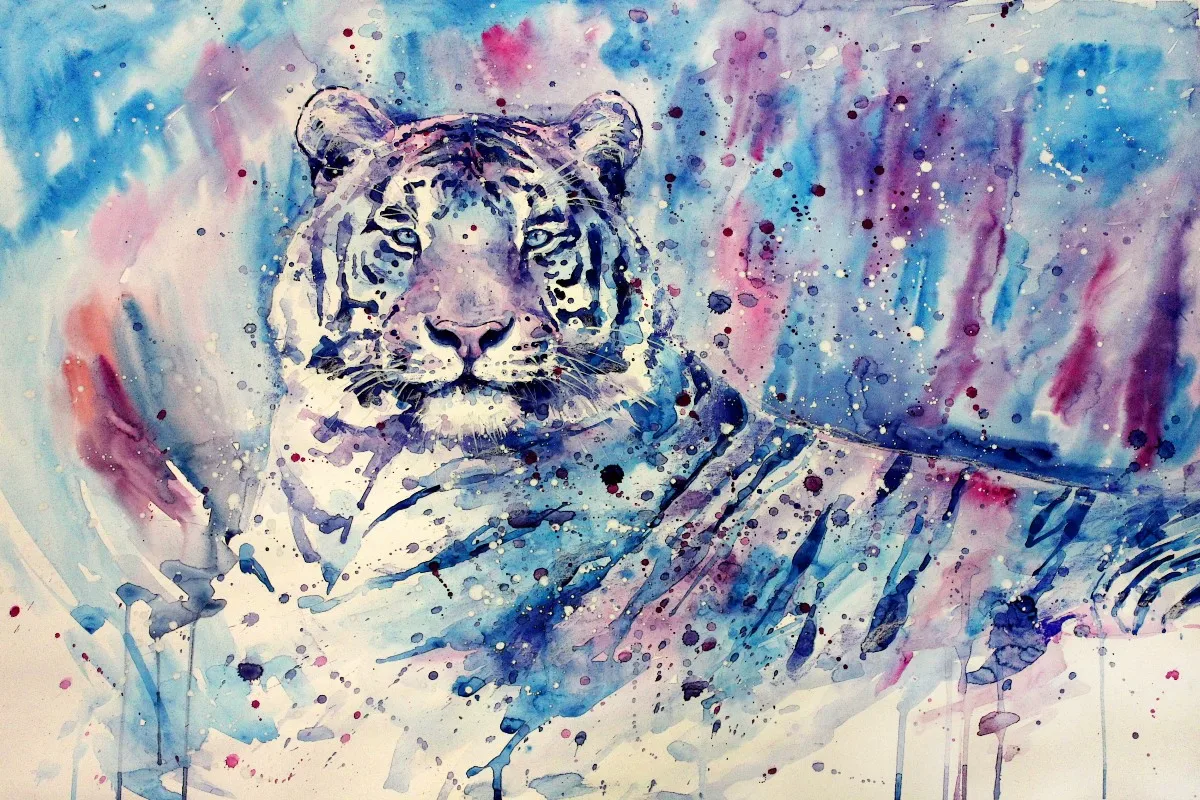 

canvas fabric poster custom print white tiger watercolor painting PYS75 for wall art room decor home decoration(frame available)
