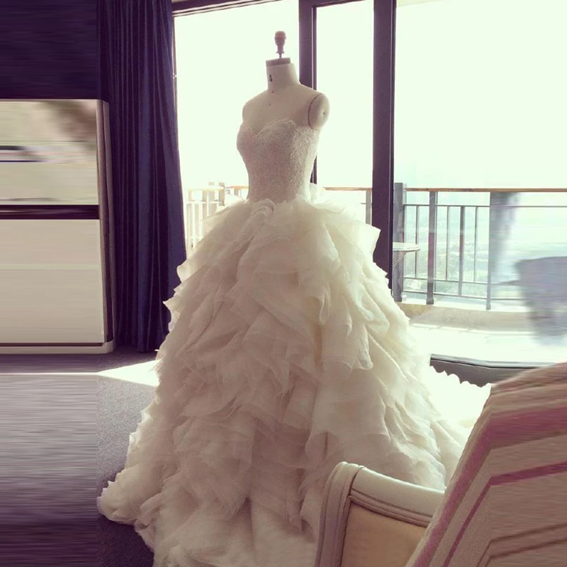 Haute Couture Robe de mariee Свадебные платья с рюшами и оборками свадебные без бретелей на