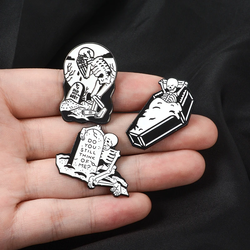 QIHE JEWELRY Tombstone Coffin Crying Skelelton Pins Brooches Lapel pins Badges Punk Halloween Skeleton Jewelry | Украшения и