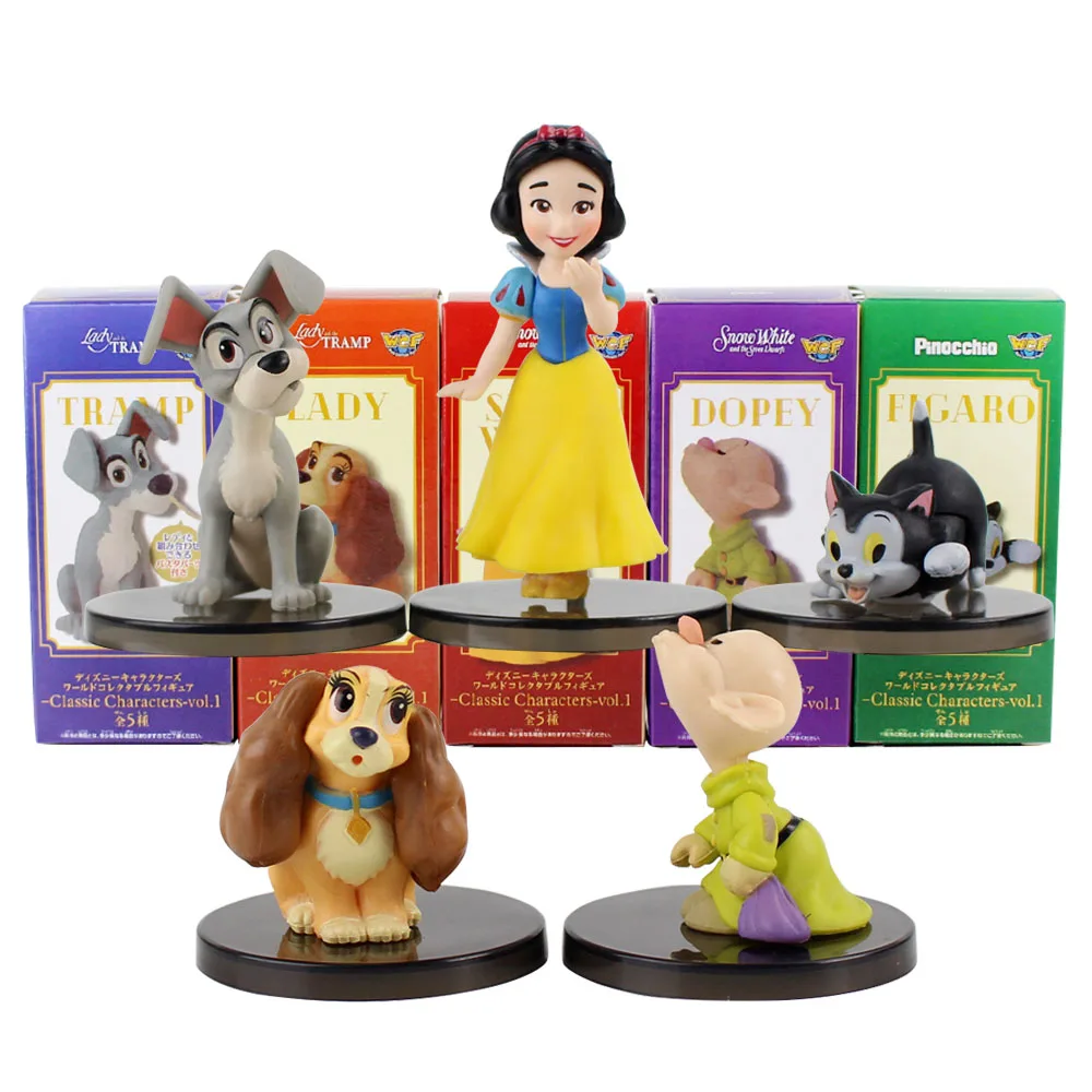 with BOX-D 5 шт./компл. WCF классические персонажи Микки Тинкербелл Dopey Tramp Figaro Питер Пэн Освальд Бэмби ПВХ Фигурки игрушки - Цвет: with BOX-D