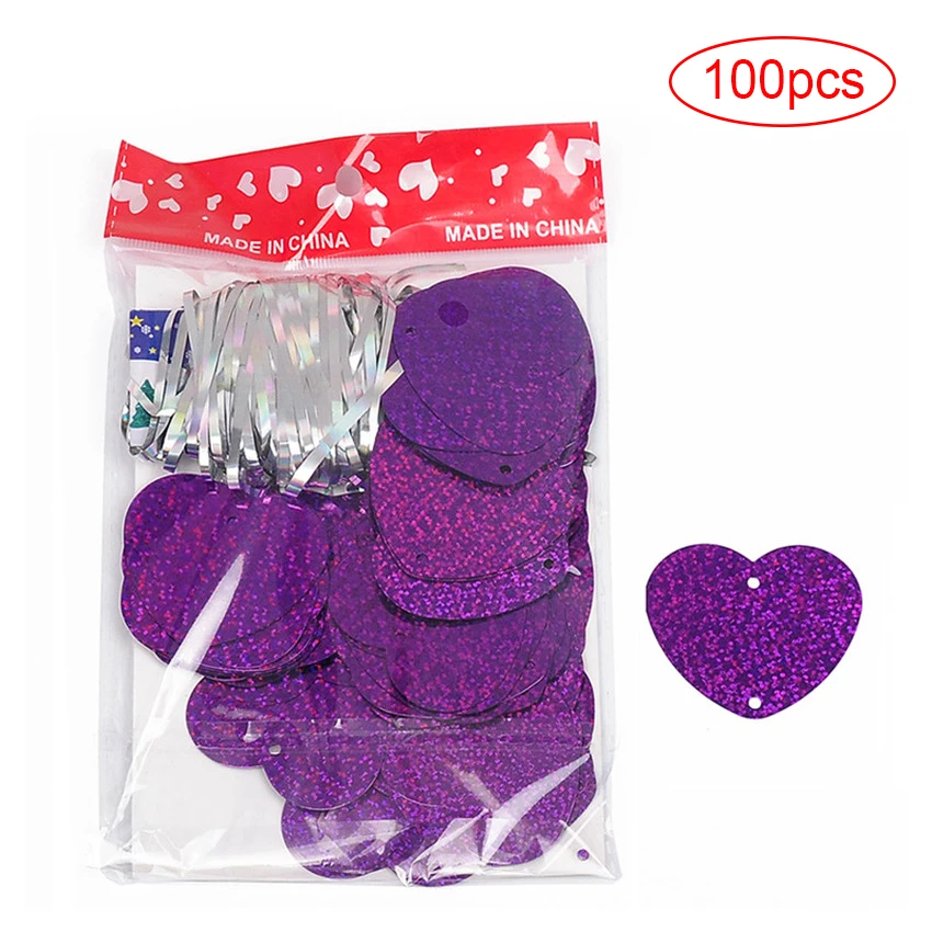 B-Purple 100 шт блестящее сердце картон карты шары в виде сердца подвеска на ленте свадебные шары для украшения вечерние принадлежности - Цвет: B-Purple