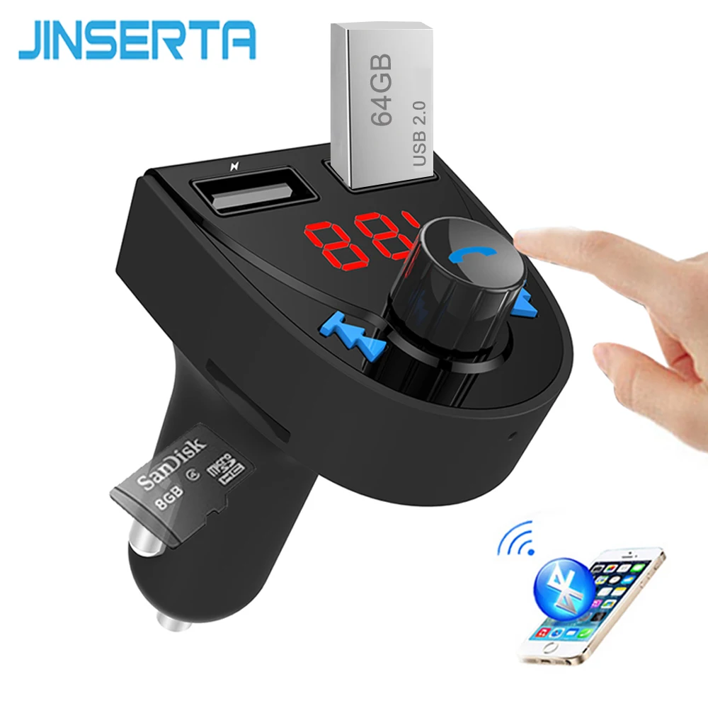JINSERTA Bluetooth Hands free автомобильный fm трансмиттер USB Зарядное устройство Поддержка 64