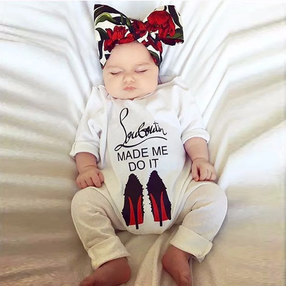 

Puseky Funny 2018 Autumn Cotton Newborn Baby Girl Boy Clothes High Heel Shoes Printed Romper Jumpsuit Outfits 0-18M