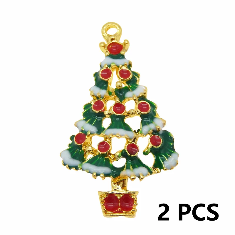 2 PCS Gold Tree Julie Wang, 1 упаковка, сплав, эмаль, Рождественская елка, золото, серебро, подвески, подвеска, серьги, ожерелье, ювелирное изделие, Рождественское украшение - Окраска металла: 2 PCS Gold Tree