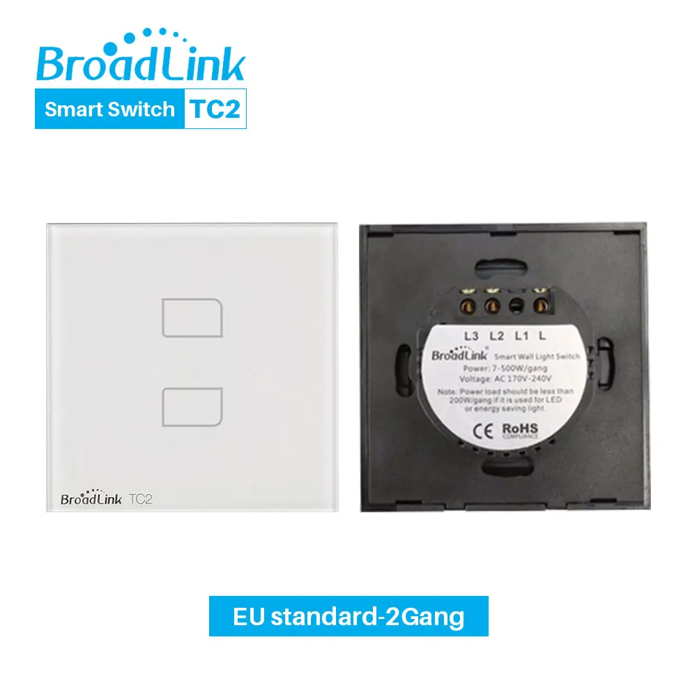 TC2 EU-2Gang Broadlink TC2 ЕС светильник WiFi беспроводной смарт-коммутатор, Broadlink RM Mini 3, Broadlink RM Pro+, через приложение управления со смартфона - Комплект: TC2 EU-2Gang