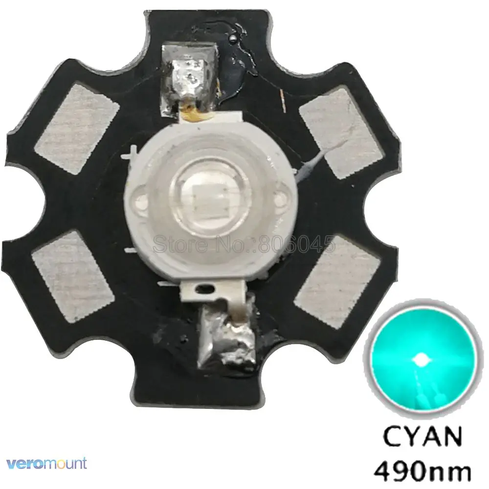 10PCS 3W Cyan 490NM - 495NM High Power LED Bead Emitter Epileds 45Mil with 20mm Star Platine Heatsink