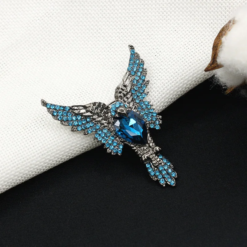 Женская Брошь со стразами кристаллами роскошная брошь синего цвета в форме орла