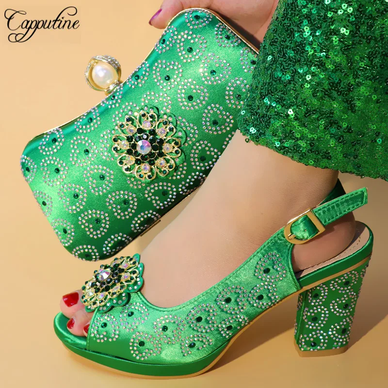 

Nigeria Style Rhinestone Wedding Pumps Shoes And Bag Set Large Size 38-42 Summer African Style Party Pumps Shoes