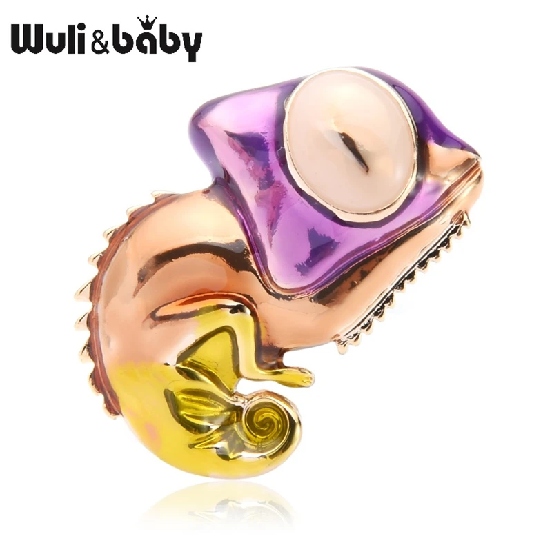 Wuli & baby фиолетово зеленая эмаль хамелеон животные броши для женщин и мужчин|Броши|