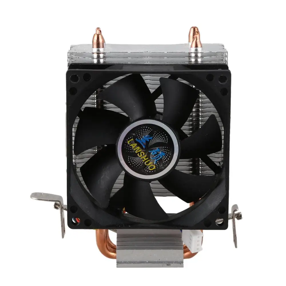 Black Lanshuo из чистой меди 2 тепловые трубки для 1366 1155 775 Intel/Amd мультиплатформенный мини-процессор радиатор 4 провода без светильник один вентилятор - Цвет лезвия: Black