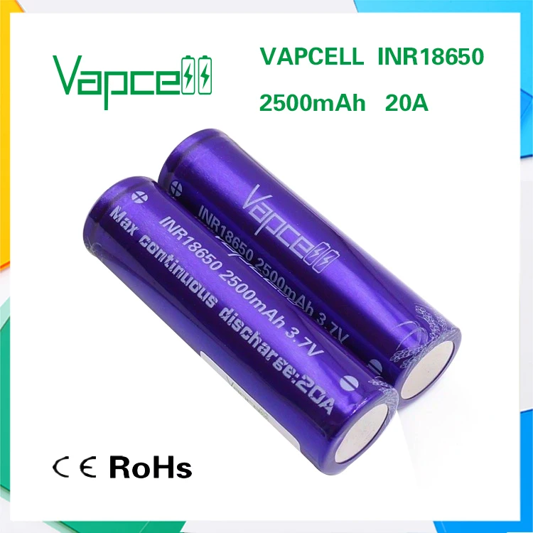 Бесплатная доставка 4 шт. батарея VAPCELL INR18650 2500 мАч литиевая 3 7 в перезаряжаемая 20 А