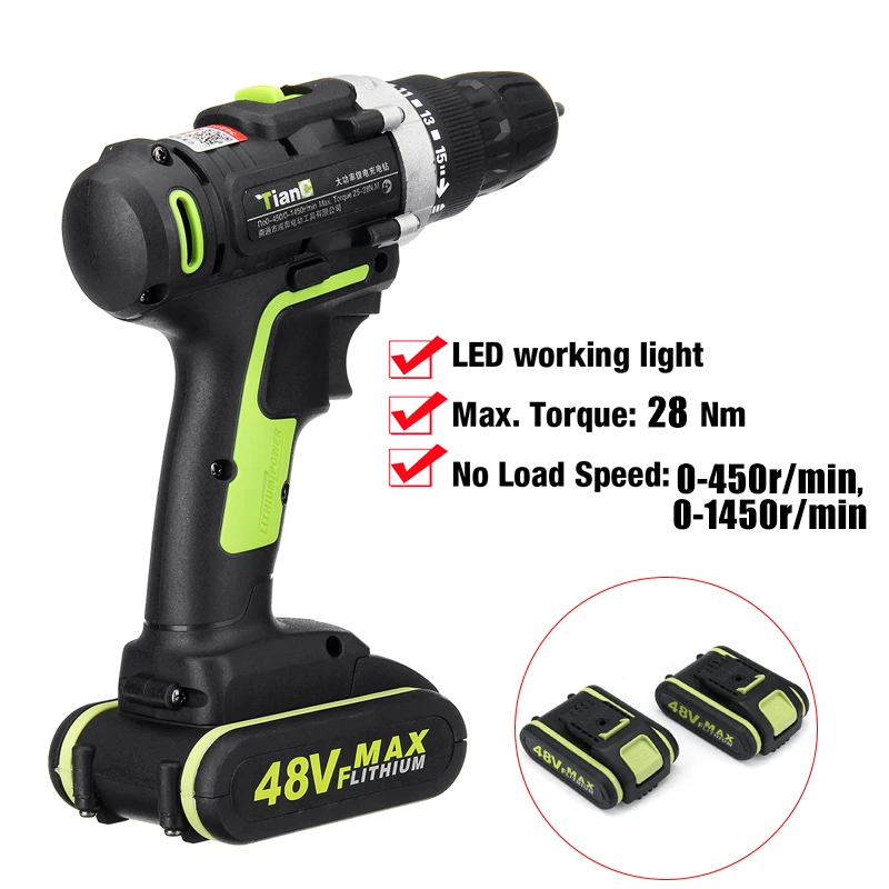 Drillpro Электрическая отвертка аккумуляторная дрель 48V макс мини Беспроводной Мощность драйвер постоянного тока литий-ионный Батарея 2-Скорость