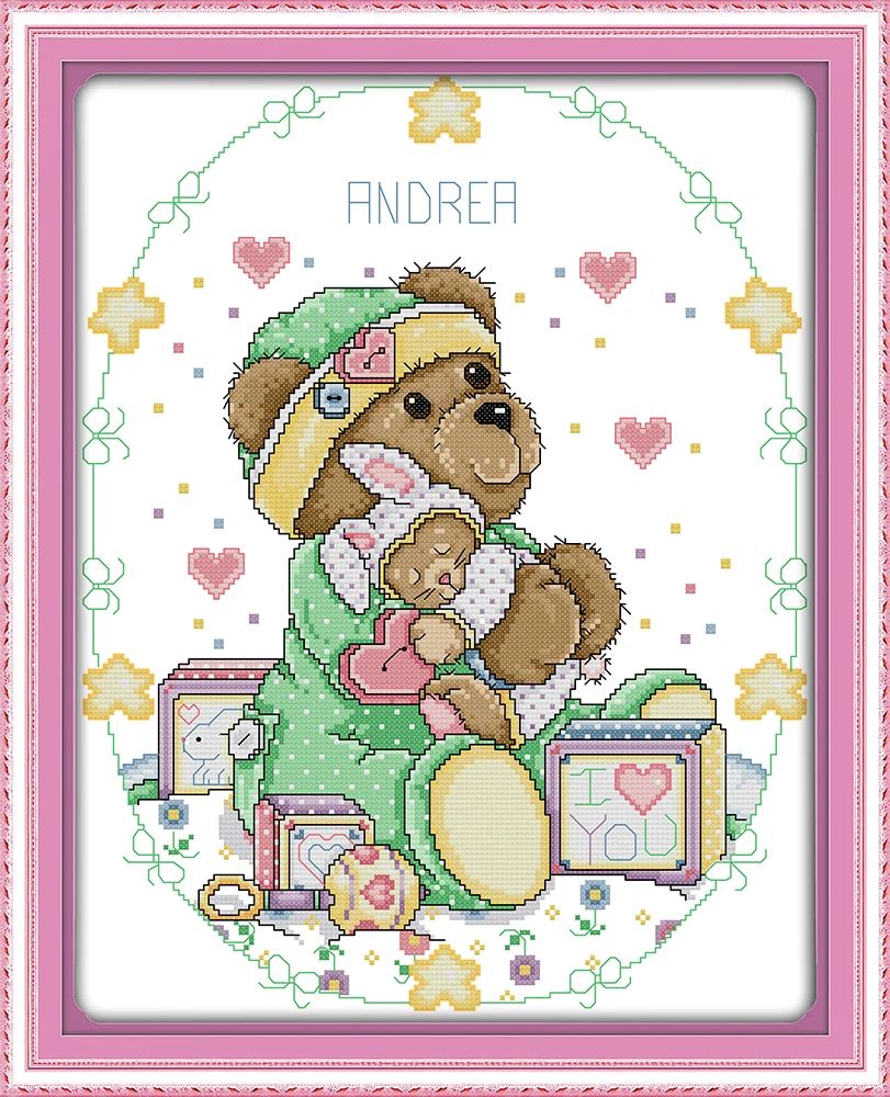 

The bear mother and son cross stitch kit animal cartoon 14ct 11ct print canvas stitching set embroidery DIY handmade needlework