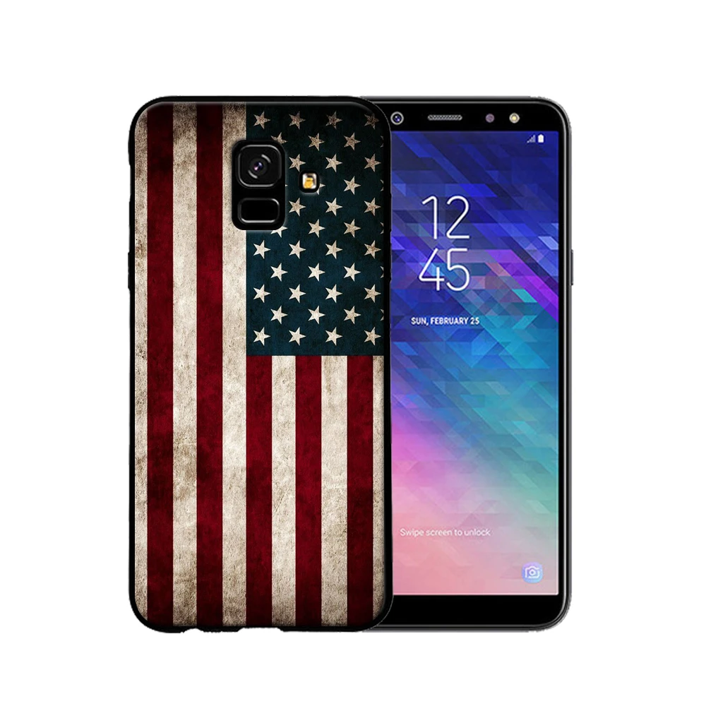Чехол для Samsung Galaxy A6 Россия США Америка черный мягкий силиконовый чехол A6Plus Чехлы