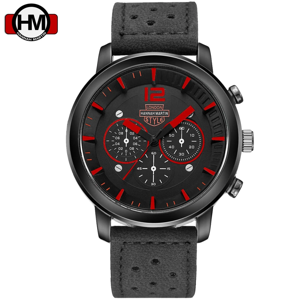 Часы Hannah Martin мужские повседневные кожаные водонепроницаемые спортивные|wristwatch